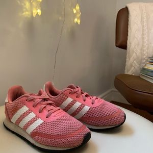Toddler girl pink Adidas slip on sneakers